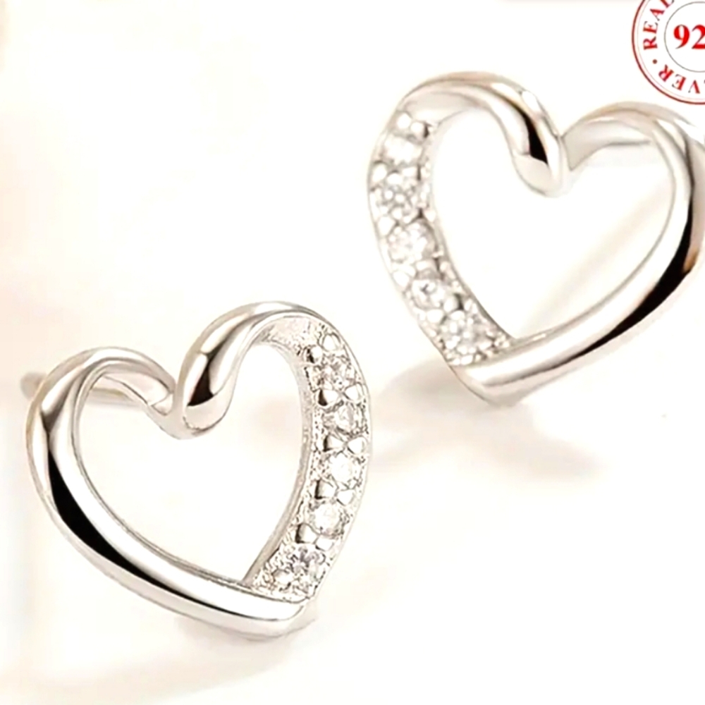 Heart-Shaped Stud Earrings - 925 Sterling Silver
